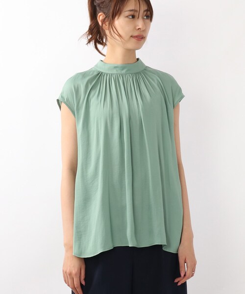 DRESKIP（ドレスキップ）の「◆【洗える】ナイルサテン ハイネックブラウス（シャツ/ブラウス・レディース・グレー系その他/ダークグリーン/ナチュラル/ベビーピンク/アイボリー系5/ブラック系5・02/03/04）」の7枚目の写真