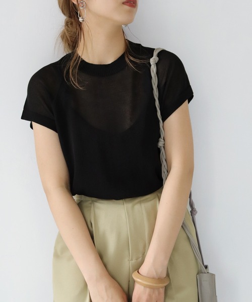 HER CLOSET(ハークローゼット)の「【she mo shelly】WEB限定 ラグランフレンチスリーブシアーニット(ニット/セーター・レディース・ライトグレー/オフホワイト/ピンクベージュ/ブラック・M)」の4枚目の写真