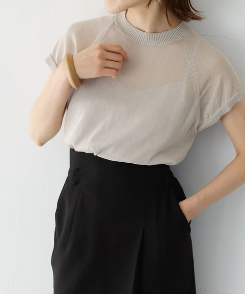 HER CLOSET(ハークローゼット)の「【she mo shelly】WEB限定 ラグランフレンチスリーブシアーニット(ニット/セーター・レディース・ライトグレー/オフホワイト/ピンクベージュ/ブラック・M)」の21枚目の写真