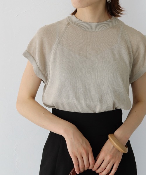 HER CLOSET(ハークローゼット)の「【she mo shelly】WEB限定 ラグランフレンチスリーブシアーニット(ニット/セーター・レディース・ライトグレー/オフホワイト/ピンクベージュ/ブラック・M)」の14枚目の写真