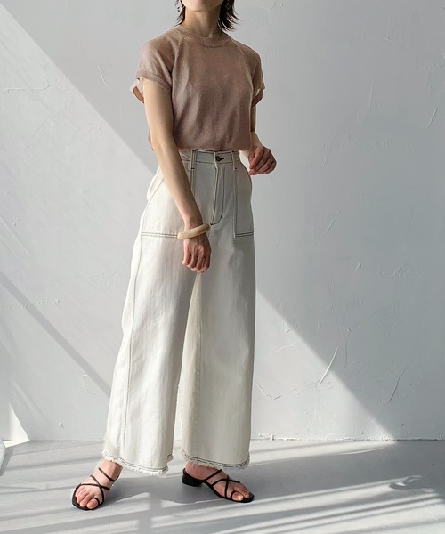 HER CLOSET(ハークローゼット)の「【she mo shelly】WEB限定 ラグランフレンチスリーブシアーニット(ニット/セーター・レディース・ライトグレー/オフホワイト/ピンクベージュ/ブラック・M)」の11枚目の写真