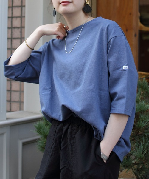 ORCIVAL(オーシバル)の「ORCIVAL/オーシバル コットンロード ワイドボートネックハーフスリーブ ソリッド WIDE BOATNECK HALFSLEEVE SOLID B248 22AW(Tシャツ/カットソー・レディース・ナチュラル/ウッド/ブルーグレー/ブラック・1)」の3枚目の写真