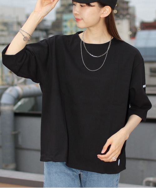 ORCIVAL(オーシバル)の「ORCIVAL/オーシバル コットンロード ワイドボートネックハーフスリーブ ソリッド WIDE BOATNECK HALFSLEEVE SOLID B248 22AW(Tシャツ/カットソー・レディース・ナチュラル/ウッド/ブルーグレー/ブラック・1)」の2枚目の写真