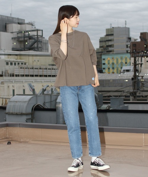 ORCIVAL(オーシバル)の「ORCIVAL/オーシバル コットンロード ワイドボートネックハーフスリーブ ソリッド WIDE BOATNECK HALFSLEEVE SOLID B248 22AW(Tシャツ/カットソー・レディース・ナチュラル/ウッド/ブルーグレー/ブラック・1)」の6枚目の写真