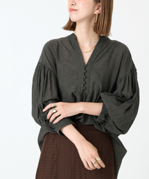 B.C STOCK | ショートスリーブ フロントボタンシャンブレーブラウス(シャツ/ブラウス)