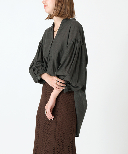 B.C STOCK（ベーセーストック）の「ショートスリーブ フロントボタンシャンブレーブラウス（シャツ/ブラウス・レディース・ブラック/ホワイト/グリーン/ピンク・FREE）」の11枚目の写真