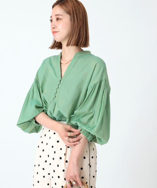 B.C STOCK（ベーセーストック）の「ショートスリーブ フロントボタンシャンブレーブラウス（シャツ/ブラウス・レディース・ブラック/ホワイト/グリーン/ピンク・FREE）」の16枚目の写真