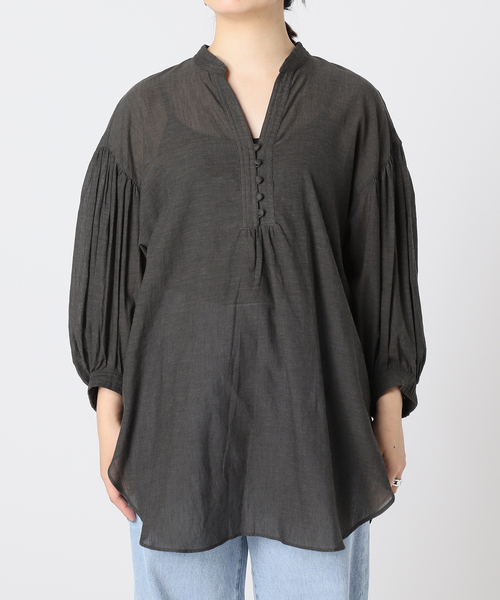 B.C STOCK（ベーセーストック）の「ショートスリーブ フロントボタンシャンブレーブラウス（シャツ/ブラウス・レディース・ブラック/ホワイト/グリーン/ピンク・FREE）」の21枚目の写真