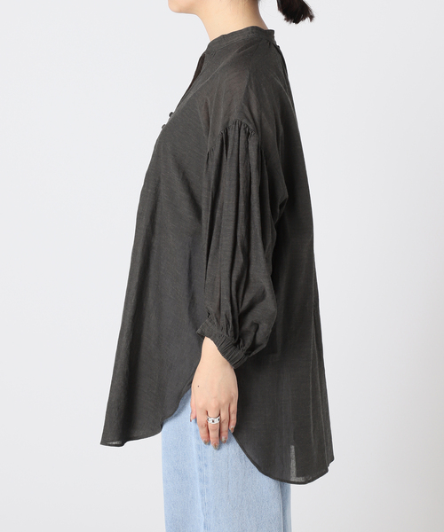 ショートスリーブ フロントボタンシャンブレーブラウス（シャツ