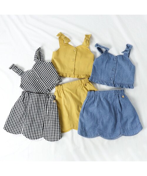 apres les cours(アプレレクール)の「WEB限定 ビスチェ&スカートセット(セットアップ・キッズ・チェック/インディゴブルー/イエロー・100/140/110/120/90/130)」の12枚目の写真