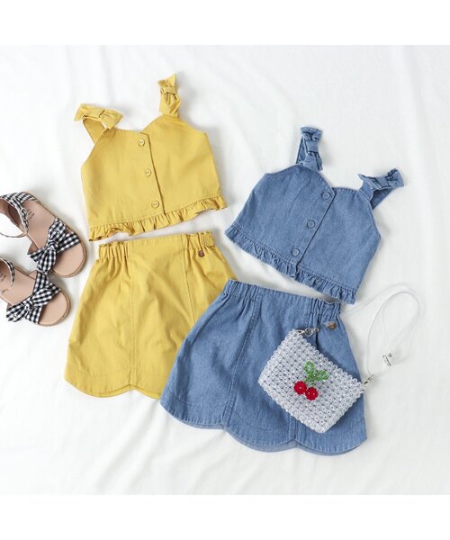 apres les cours(アプレレクール)の「WEB限定 ビスチェ&スカートセット(セットアップ・キッズ・チェック/インディゴブルー/イエロー・100/140/110/120/90/130)」の13枚目の写真