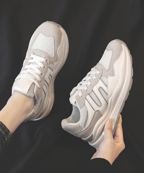 Futier land(フューティアランド)の「カジュアル配色ダッドスニーカー(スニーカー・レディース・ホワイト/グレー/ブルー・40/38/39/35/36/37)」の4枚目の写真