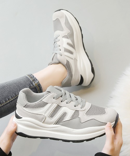 Futier land(フューティアランド)の「カジュアル配色ダッドスニーカー(スニーカー・レディース・ホワイト/グレー/ブルー・40/38/39/35/36/37)」の11枚目の写真