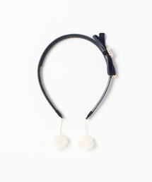 ファー梵天付きグログランとベルベットリボンのカチューシャ