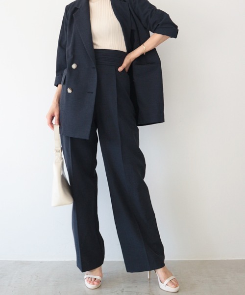 セール】リネンライクウエストマークストレートパンツ（スラックス