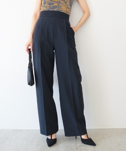 セール】リネンライクウエストマークストレートパンツ（スラックス