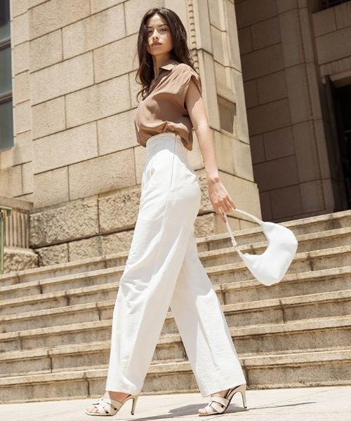 アンビエント（AMBIENT）/リネンライクウエストマークストレートパンツ セール】リネンライクウエストマークストレートパンツ（スラックス