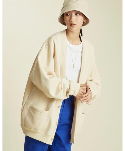 info. BEAUTY&YOUTH（インフォビューティアンドユース）の「【WEB限定】 ＜info. BEAUTY&YOUTH＞ スーパービック スウェット カーディガン（カーディガン/ボレロ・メンズ・ベージュ/ブラック/グレー/ライム・L/M/S）」の4枚目の写真