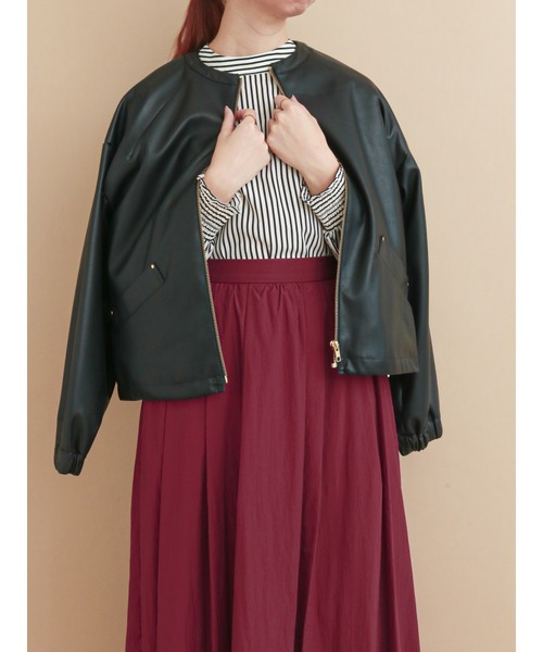 Te chichi（テチチ）の「フェイクレザーノーカラーブルゾン（ブルゾン・レディース・ブラック/グレー・ﾌﾘ-）」の11枚目の写真