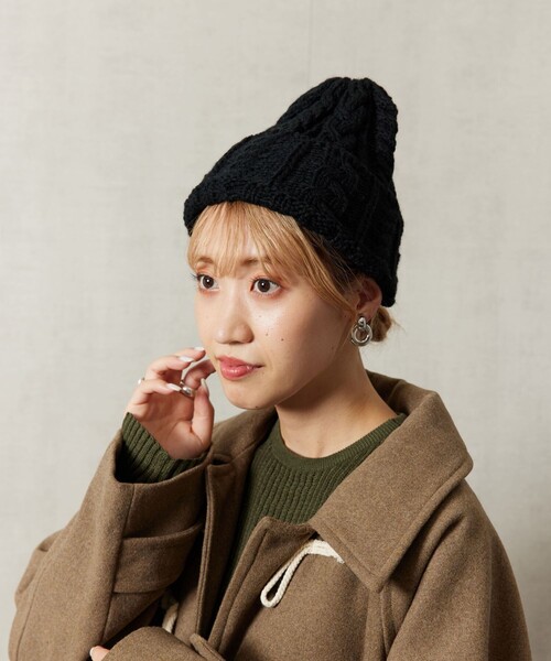 FREAK'S STORE(フリークスストア)の「【WEB限定】ケーブルニット帽子(ニットキャップ/ビーニー・レディース・ブラック/マスタード/ベージュ・ONE SIZE)」の5枚目の写真