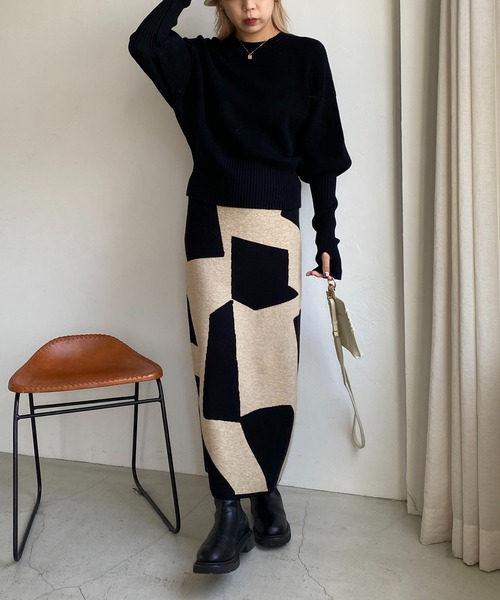 CAPRICIEUX LE'MAGE（カプリシューレマージュ）の「キカ柄ニットスカート（スカート・レディース・ベージュ/グレー・FREE）」の19枚目の写真