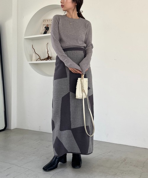 CAPRICIEUX LE'MAGE（カプリシューレマージュ）の「キカ柄ニットスカート（スカート・レディース・ベージュ/グレー・FREE）」の10枚目の写真