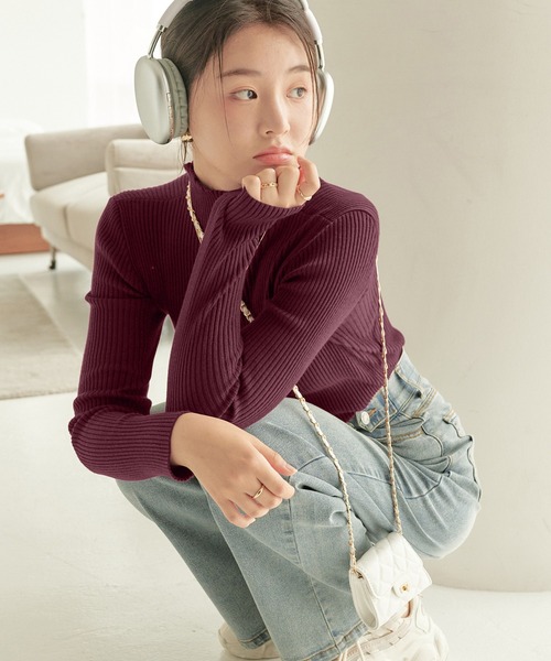 CHAN ME（チャンミ）の「ハイネックリブニット（ニット/セーター・レディース・ピンク/ブルー/ブラウン/ブラック/ベージュ/ライトグレー/アイボリー/ワイン/グリーン/ネイビー・X-LARGE/MEDIUM/LARGE/XX-LARGE）」の10枚目の写真