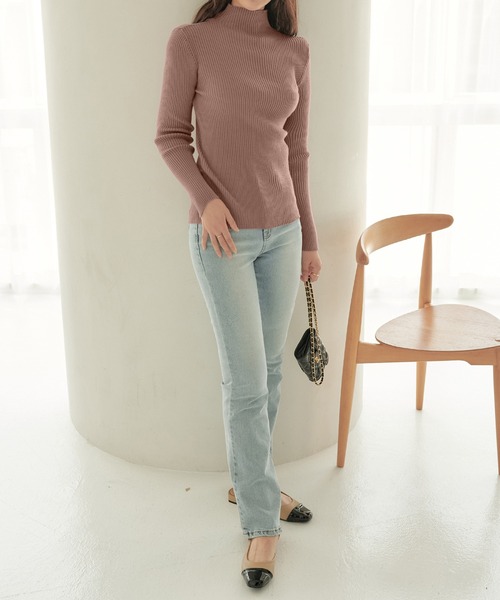 CHAN ME（チャンミ）の「ハイネックリブニット（ニット/セーター・レディース・ピンク/ブルー/ブラウン/ブラック/ベージュ/ライトグレー/アイボリー/ワイン/グリーン/ネイビー・X-LARGE/MEDIUM/LARGE/XX-LARGE）」の11枚目の写真