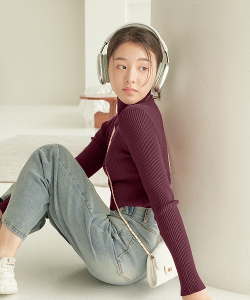CHAN ME（チャンミ）の「ハイネックリブニット（ニット/セーター・レディース・ピンク/ブルー/ブラウン/ブラック/ベージュ/ライトグレー/アイボリー/ワイン/グリーン/ネイビー・X-LARGE/MEDIUM/LARGE/XX-LARGE）」の20枚目の写真