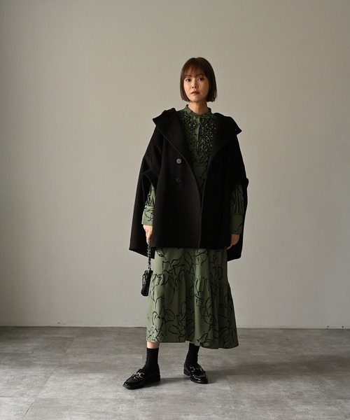 HERENCIA（ヘレンチア）の「フーディ ケープ ダブル コート（ポンチョ