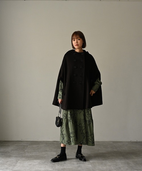 HERENCIA（ヘレンチア）の「フーディ ケープ ダブル コート（ポンチョ