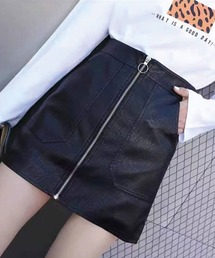 フロントZIPフェイクレザーミニスカート