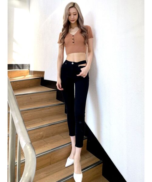 GYDA（ジェイダ）の「ヘンリーハーフスリーブ リブニットトップス（ニット/セーター・レディース・ピンク/アイボリー/オレンジ系その他3・FREE）」の7枚目の写真