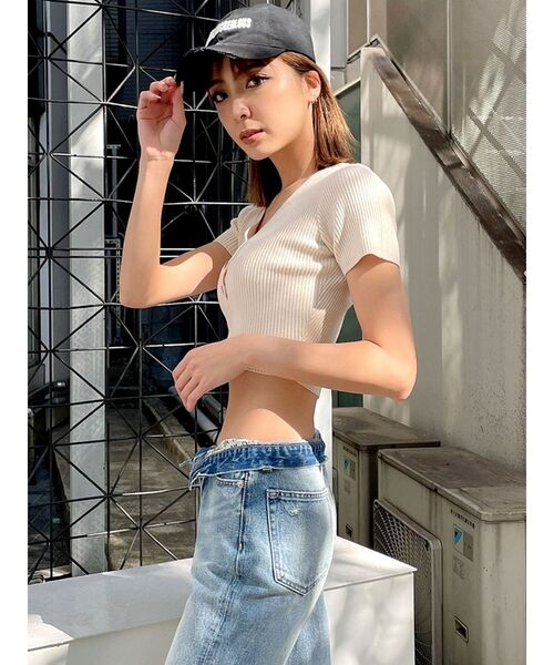 GYDA（ジェイダ）の「ヘンリーハーフスリーブ リブニットトップス（ニット/セーター・レディース・ピンク/アイボリー/オレンジ系その他3・FREE）」の9枚目の写真