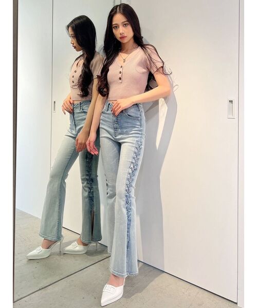 GYDA（ジェイダ）の「ヘンリーハーフスリーブ リブニットトップス（ニット/セーター・レディース・ピンク/アイボリー/オレンジ系その他3・FREE）」の17枚目の写真