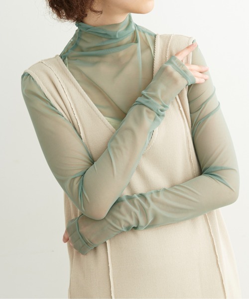 FREE'S MART（フリーズマート）の「◇シースルーハイネックカットソー（Tシャツ/カットソー・レディース・グリーン/ブラック/ホワイト・FREE）」の6枚目の写真