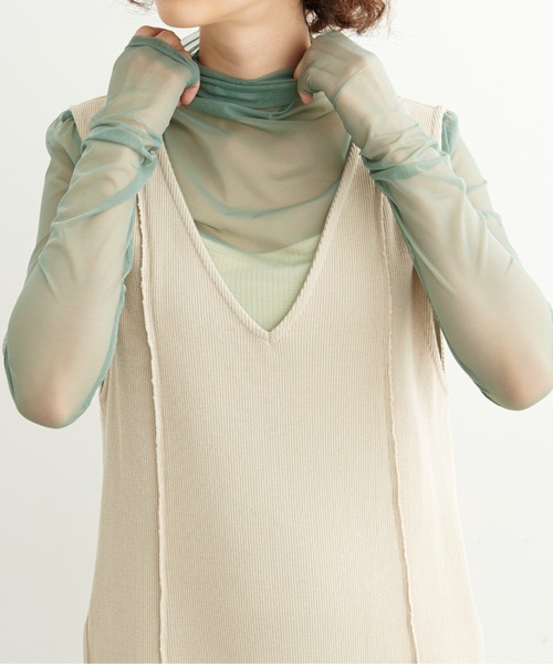 FREE'S MART（フリーズマート）の「◇シースルーハイネックカットソー（Tシャツ/カットソー・レディース・グリーン/ブラック/ホワイト・FREE）」の7枚目の写真