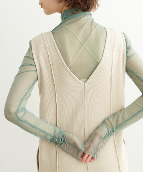 FREE'S MART（フリーズマート）の「◇シースルーハイネックカットソー（Tシャツ/カットソー・レディース・グリーン/ブラック/ホワイト・FREE）」の10枚目の写真