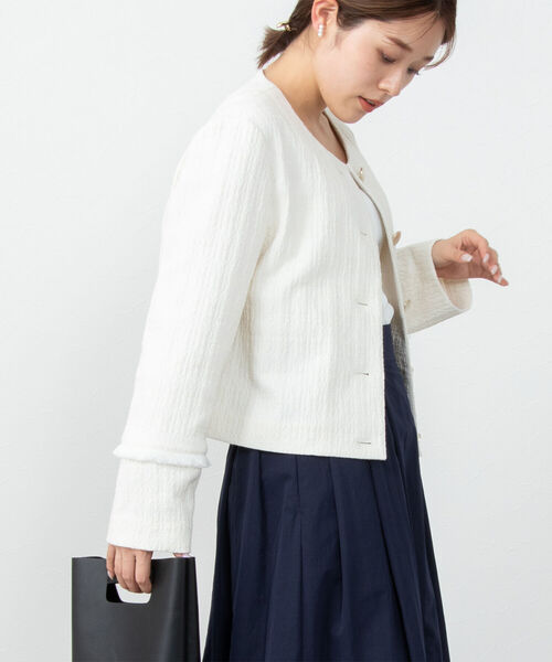 NOLLEY’S(ノーリーズ)の「◇【WEB限定】ジャガードツイードジャケット(ノーカラージャケット・レディース・オフホワイト・1/2)」の14枚目の写真