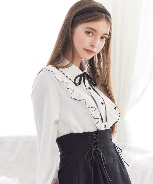 DearMyLoveRose(ディアマイラブローズ)の「上品大人フリルシャツブラウス(シャツ/ブラウス・レディース・ブラック/ホワイト/ベージュ・MEDIUM/LARGE/X-LARGE/XX-LARGE)」の4枚目の写真