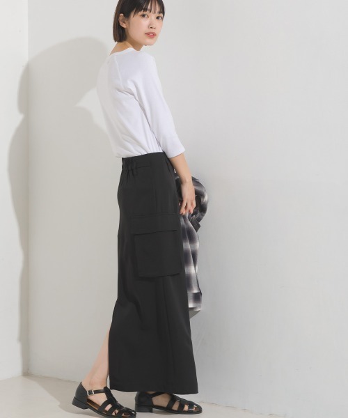 OMNES（オムネス）の「ストレッチジョーゼットワークタイトスカート（スカート・レディース・ベージュ系その他/アイボリー/カーキ/ブラック・FREE）」の3枚目の写真