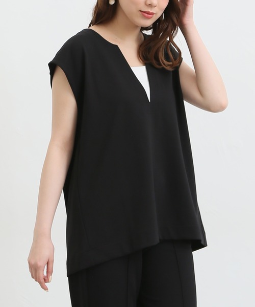 Honeys(ハニーズ)の「キーネックベスト(ベスト・レディース・ブラック/ライム/グレイッシュベージュ/ネイビー/アイボリー/モカ・L/S/LL/M)」の3枚目の写真