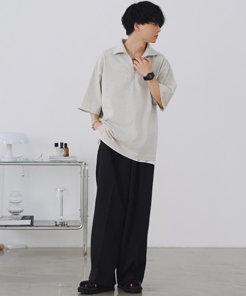 WYM LIDNM（ウィム バイ リドム）の「HALF ZIP LOOSE FIT TEE（Tシャツ/カットソー・メンズ・チャコール/オートミール/ダークグリーン/グレイッシュブルー・S/M/L）」の10枚目の写真