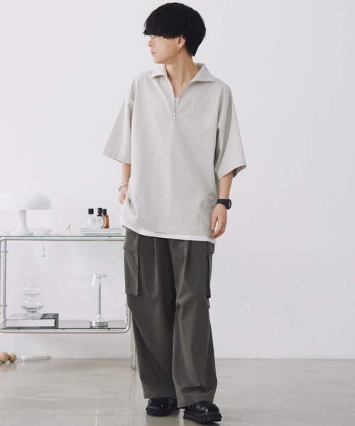 WYM LIDNM（ウィム バイ リドム）の「HALF ZIP LOOSE FIT TEE（Tシャツ/カットソー・メンズ・チャコール/オートミール/ダークグリーン/グレイッシュブルー・S/M/L）」の17枚目の写真