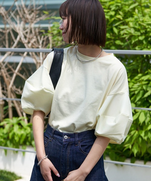 CIAOPANIC TYPY(チャオパニックティピー)の「【WEB限定】ボリュームスリーブコンビTEE(Tシャツ/カットソー・レディース・ホワイト/ブラック/イエロー/ブルー・ONE SIZE)」の4枚目の写真