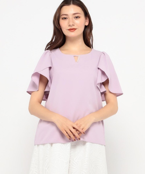 MISCH MASCH(ミッシュマッシュ)の「パールフレアスリーブブラウス(シャツ/ブラウス・レディース・ホワイト/ピンク系その他/ブルー系その他/ブラック/ブラック×ブラック・M)」の5枚目の写真