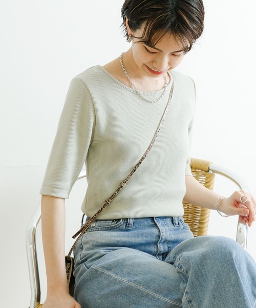 URBAN RESEARCH（アーバンリサーチ）の「ソフトコットンリブ5分袖カットソー（Tシャツ/カットソー・レディース・ブラック/オフホワイト/ベージュ系その他・FREE）」の3枚目の写真