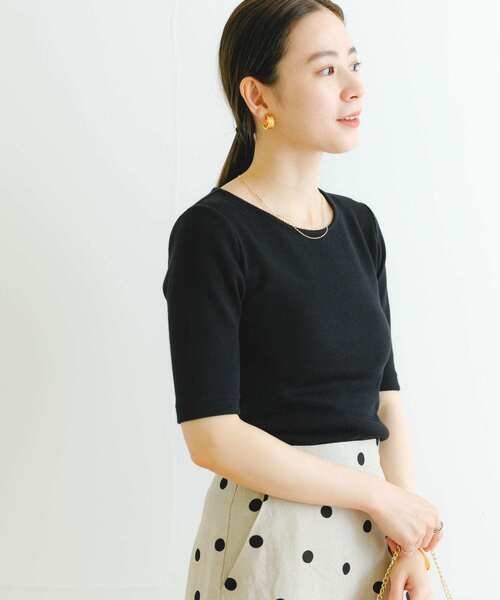 URBAN RESEARCH（アーバンリサーチ）の「ソフトコットンリブ5分袖カットソー（Tシャツ/カットソー・レディース・ブラック/オフホワイト/ベージュ系その他・FREE）」の9枚目の写真