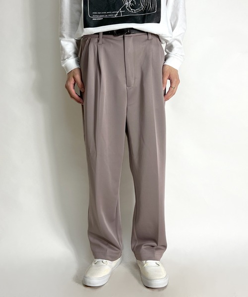 【セール】スラックス ツータック ワイドパンツ ポンチ素材 メンズ（スラックス）｜BEATJIVE（ビートジャイブ）