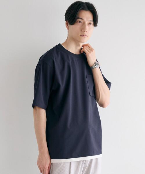 green label relaxing（グリーンレーベルリラクシング）の「ドライ タンクトップ レイヤード Tシャツ -吸水速乾-（Tシャツ/カットソー・メンズ・グレー/ブラック/オリーブ/ネイビー・S/M/L/XL）」の4枚目の写真